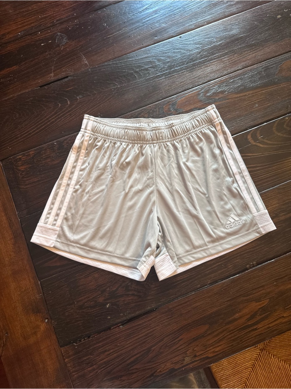 adidas Light Gray Women's Athletic Shorts with Three Stripes